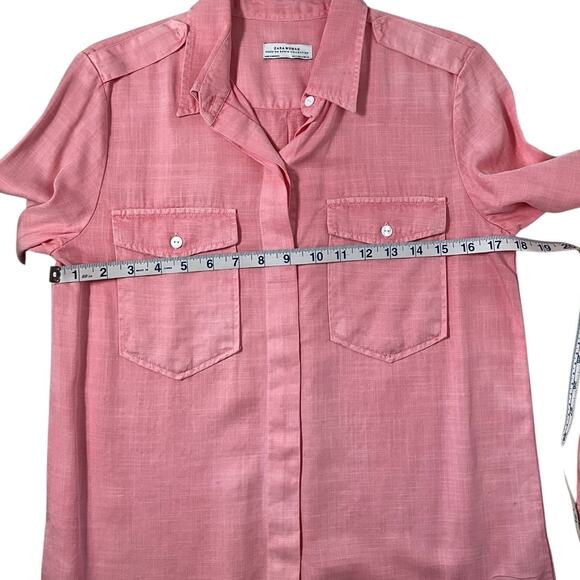 Zara Woman Premium Denim Collection Pink Lyocell Button-Down Shirt Size Medium - Picture 7 of 12